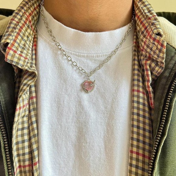 y2k 2000s choker heart crystal star pendant silver necklace - Picture 5 of 8